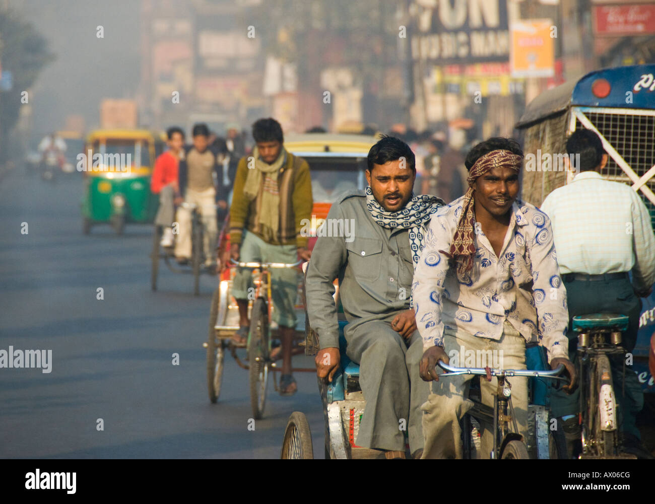 Rickshaws in Chandni Chowk in Delhi in India Stock Photo
