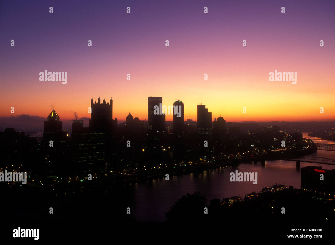 Pittsburgh skyline at sunset Stock Photo