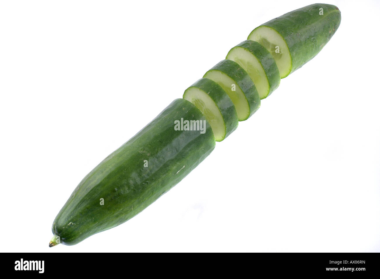 Green cucumber without shadow on white background / Grüne Gurke ohneSchatten vor Weißem Hintergrund Stock Photo