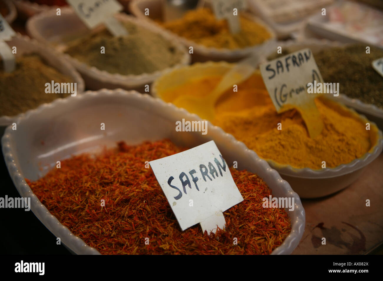 Saffron and other spices for sale at a market in the old city section