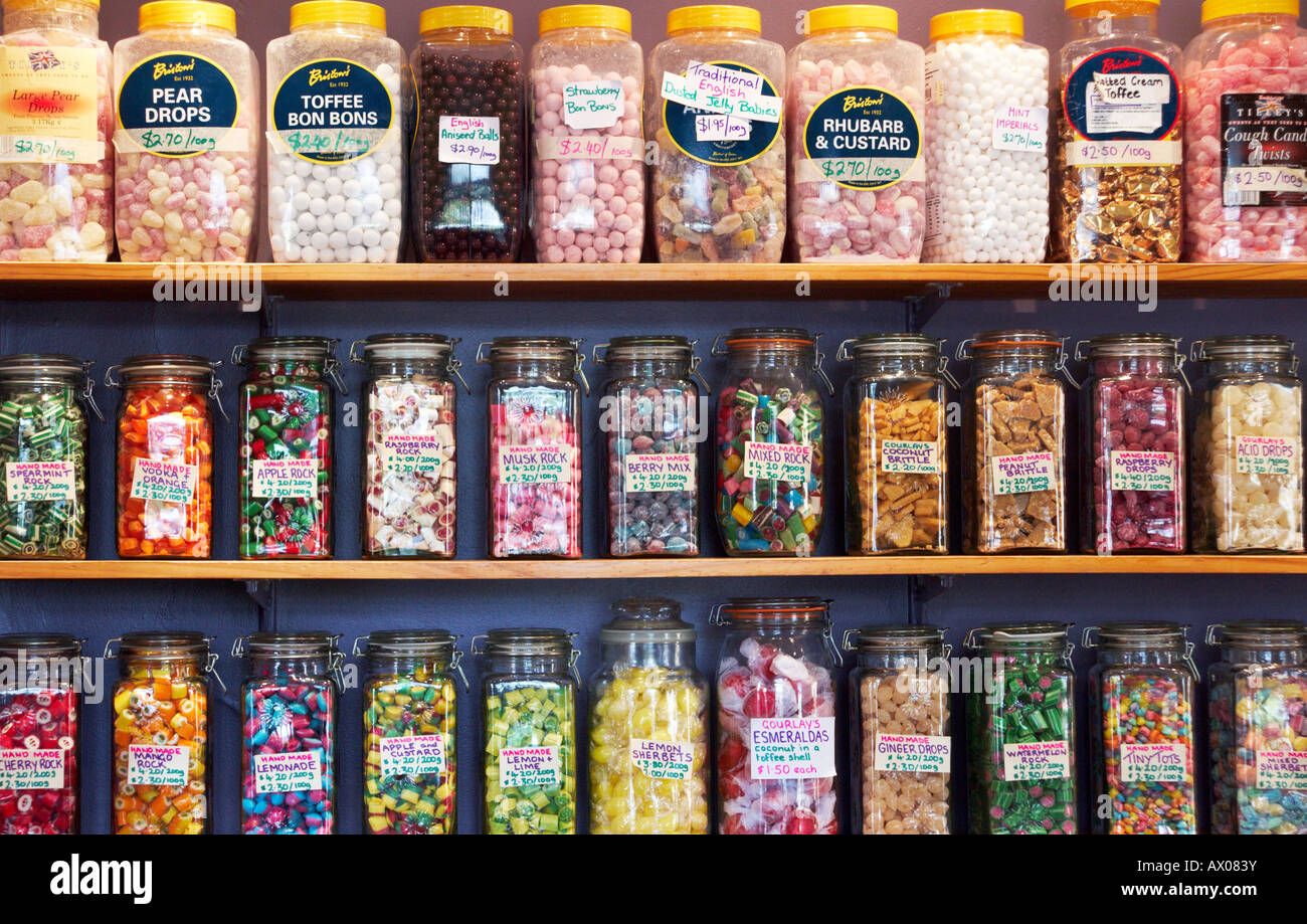 Jars of lollies an a self Stock Photo Alamy