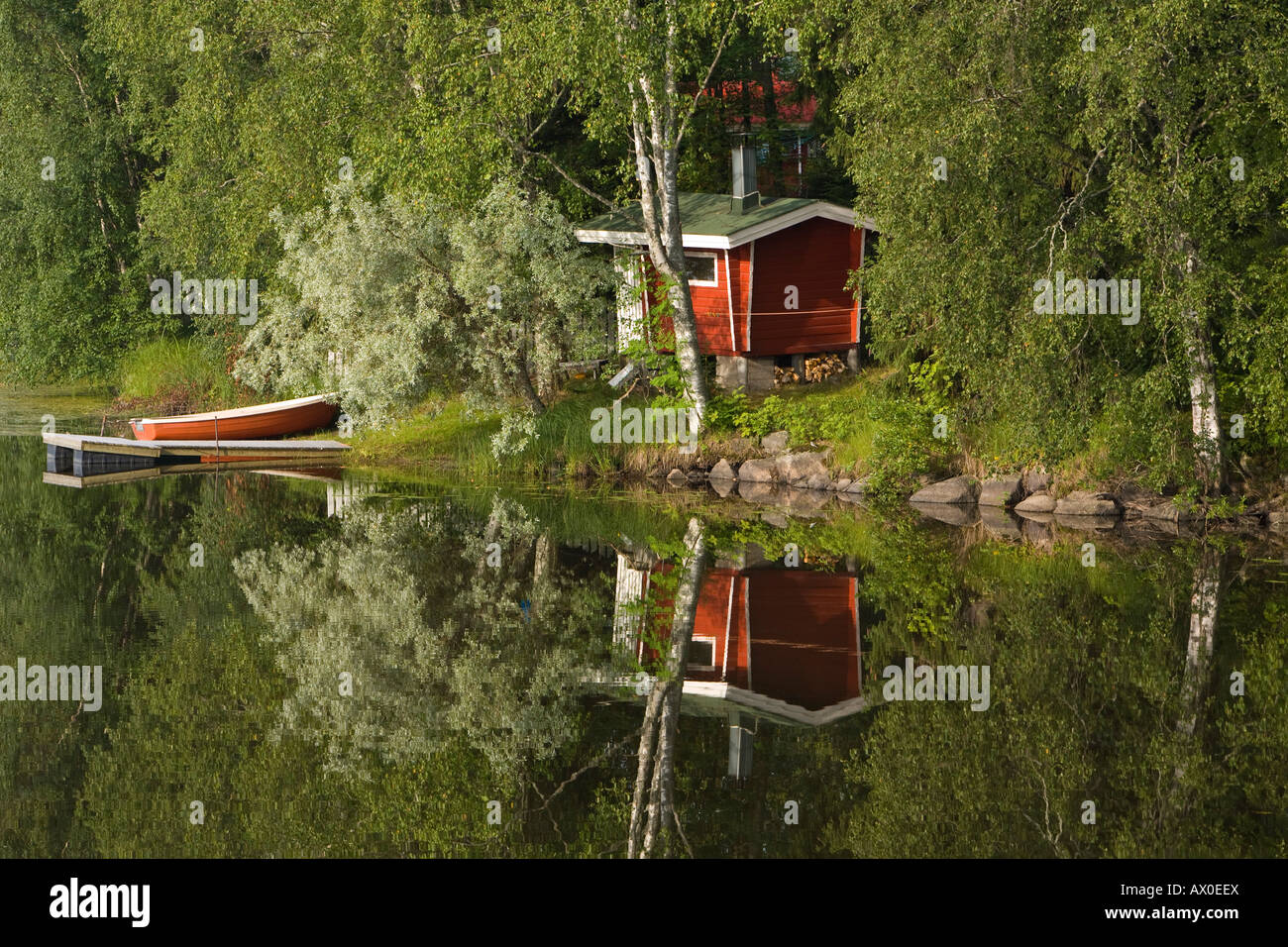 Sauna & Lake Reflections, Lapland, Finland Stock Photo Alamy