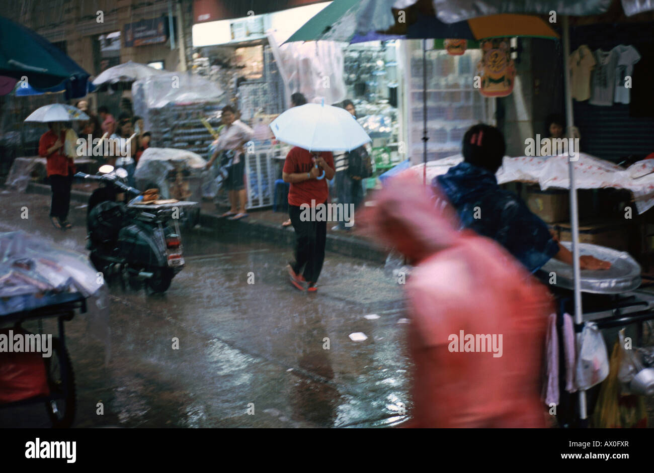 Monsoon rain, Chinatown, Bangkok, Thailand Stock Photo