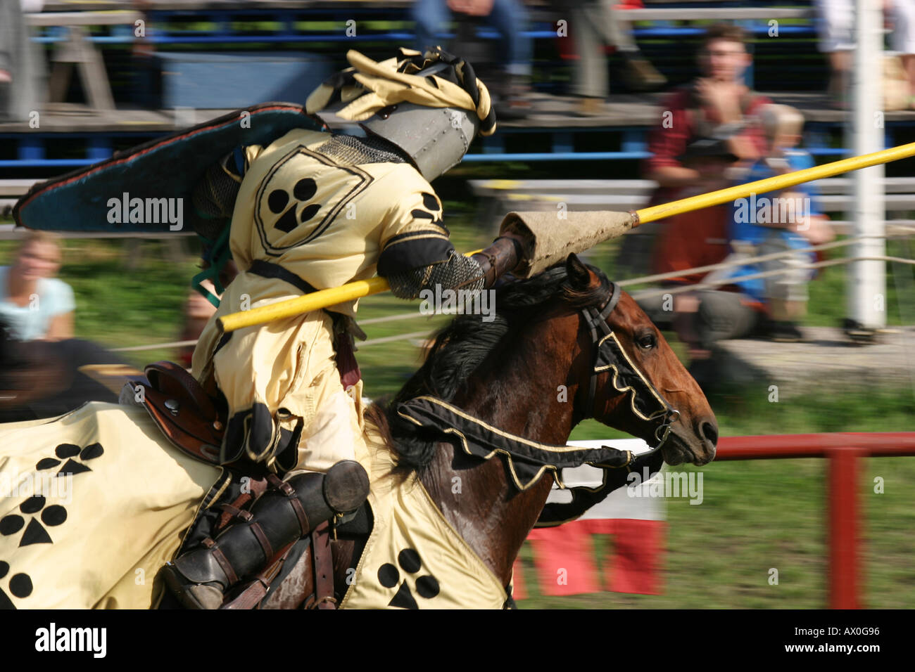 Knight with a lance in the medieval games in Visby in Gotland, Sweden Stock Photo
