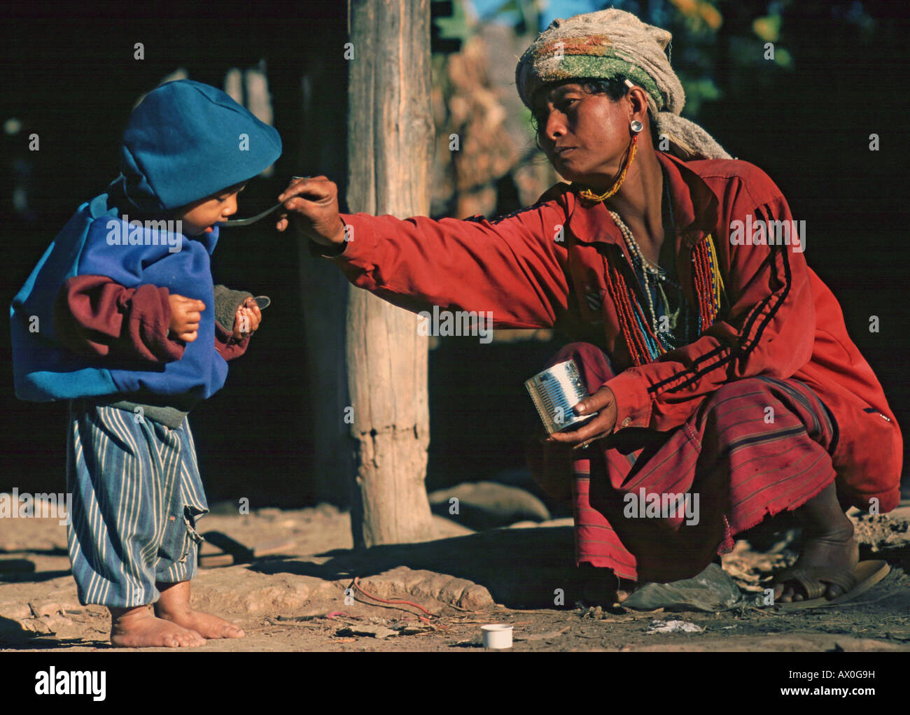 Karen woman and boy, ethnic minorities, Golden Triangle, Thailand, Asia Stock Photo