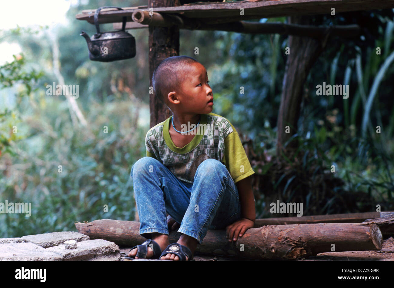 Young Karen boy, ethnic minority, Golden Triangle, Thailand, Asia Stock Photo