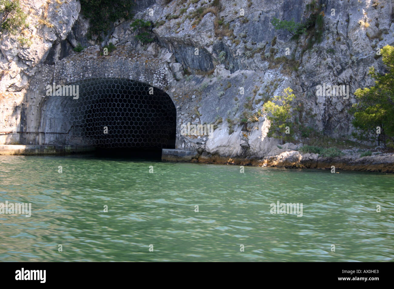 War hiding place hole in wall Croatia near Sibenik Stock Photo
