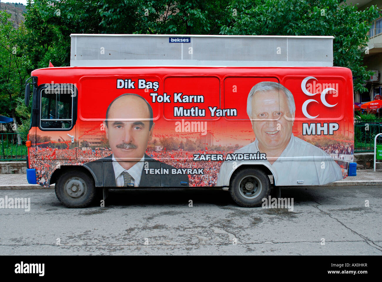 Election advertisements, candidates of the right wing MHP, Urfa, Anatolia, Turkey Stock Photo