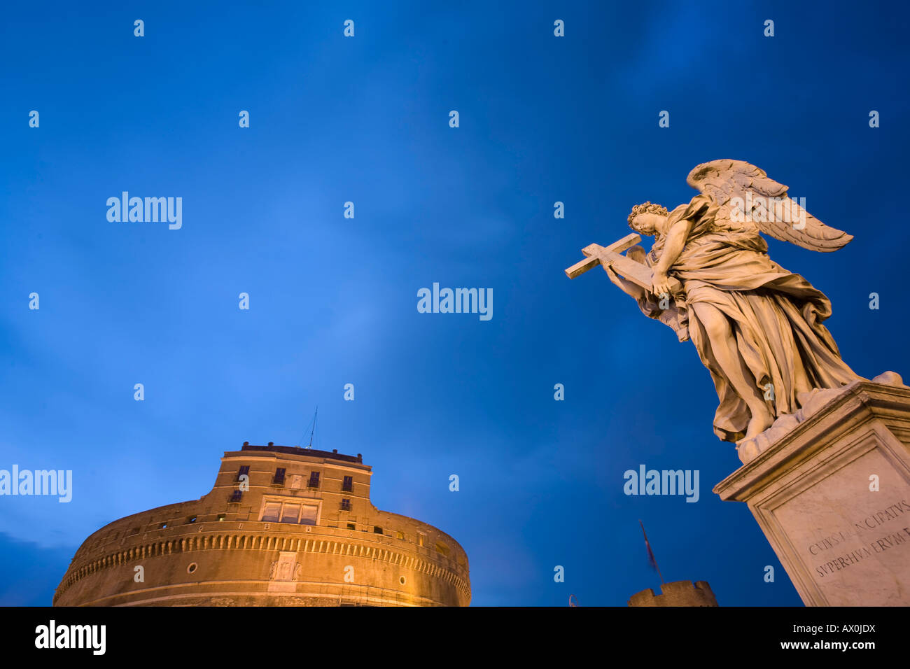 Castel Sant'Angelo and Bernini's statues on Sant'Angelo Bridge, Rome, Italy Stock Photo