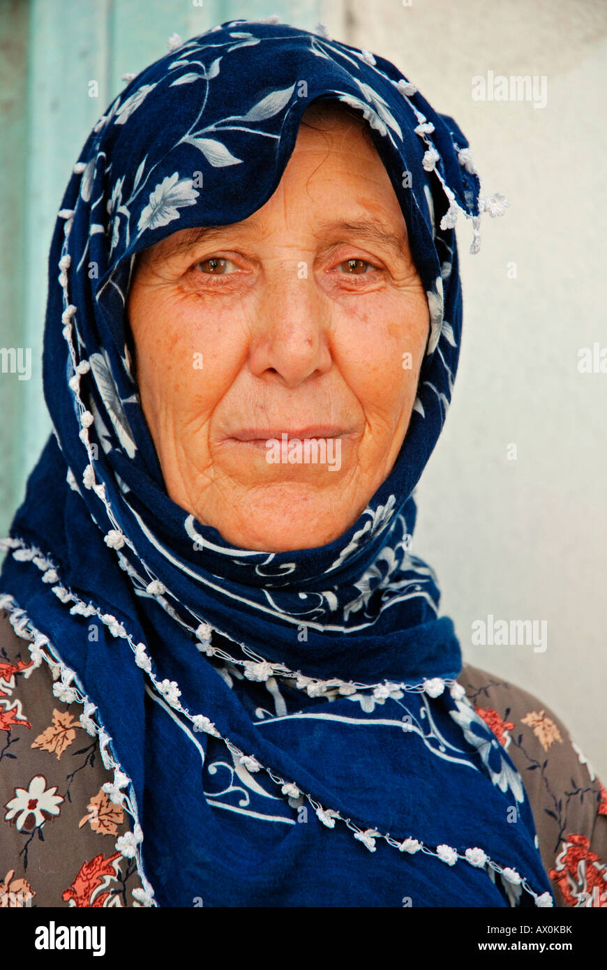 Elderly woman wearing headscarf in Urfa, Turkey, Asia Stock Photo