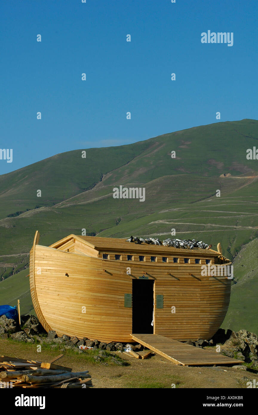 A replica of Noah's Ark built by Greenpeace on Mount Ararat, in Turkey, in order to protest global warming. Stock Photo
