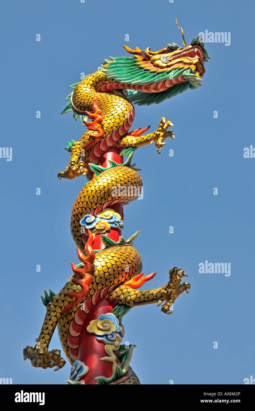 Chinese dragon sculpture at a Chinese temple, Bangkok, Thailand, Southeast Asia, Asia Stock Photo