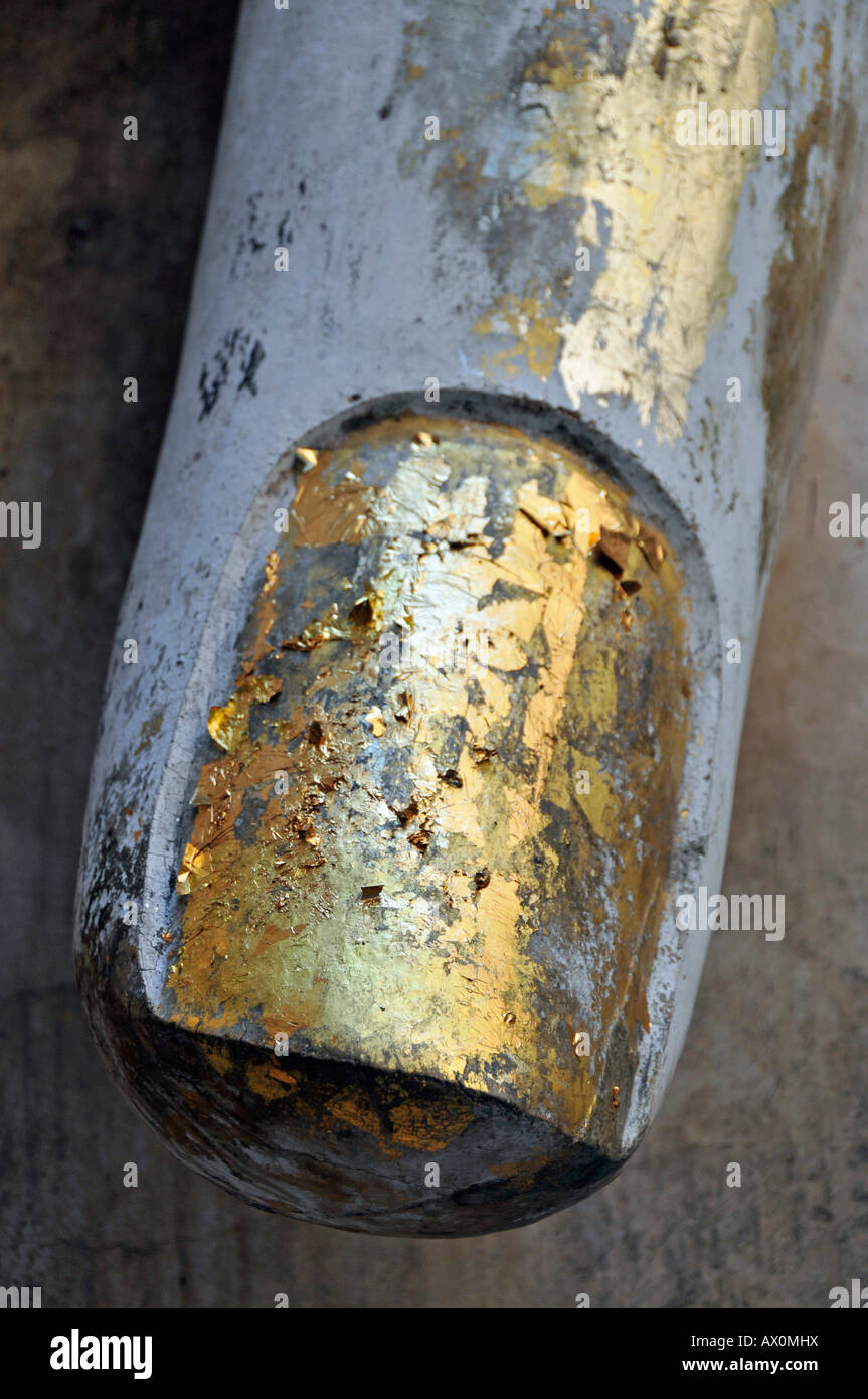 Fingernail detail, gold leaf hand of a Buddha statue, Wat Si Chum, Sukhothai Historical Park, Sukhothai, Thailand, Southeast As Stock Photo