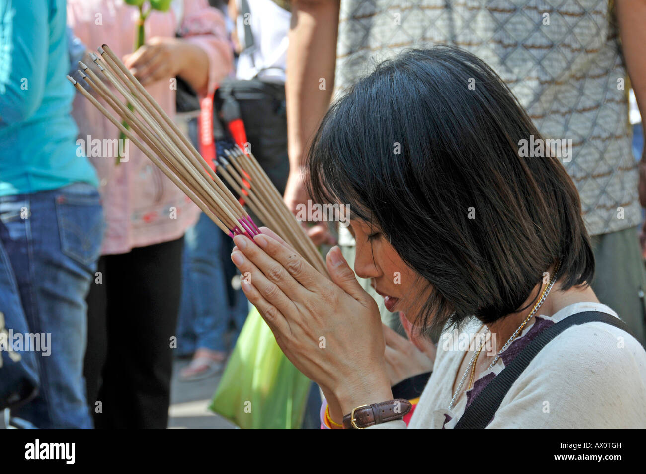 New Year's prayers, Wat Chana Songkhram Temple, Bangkok, Thailand, Southeast Asia Stock Photo