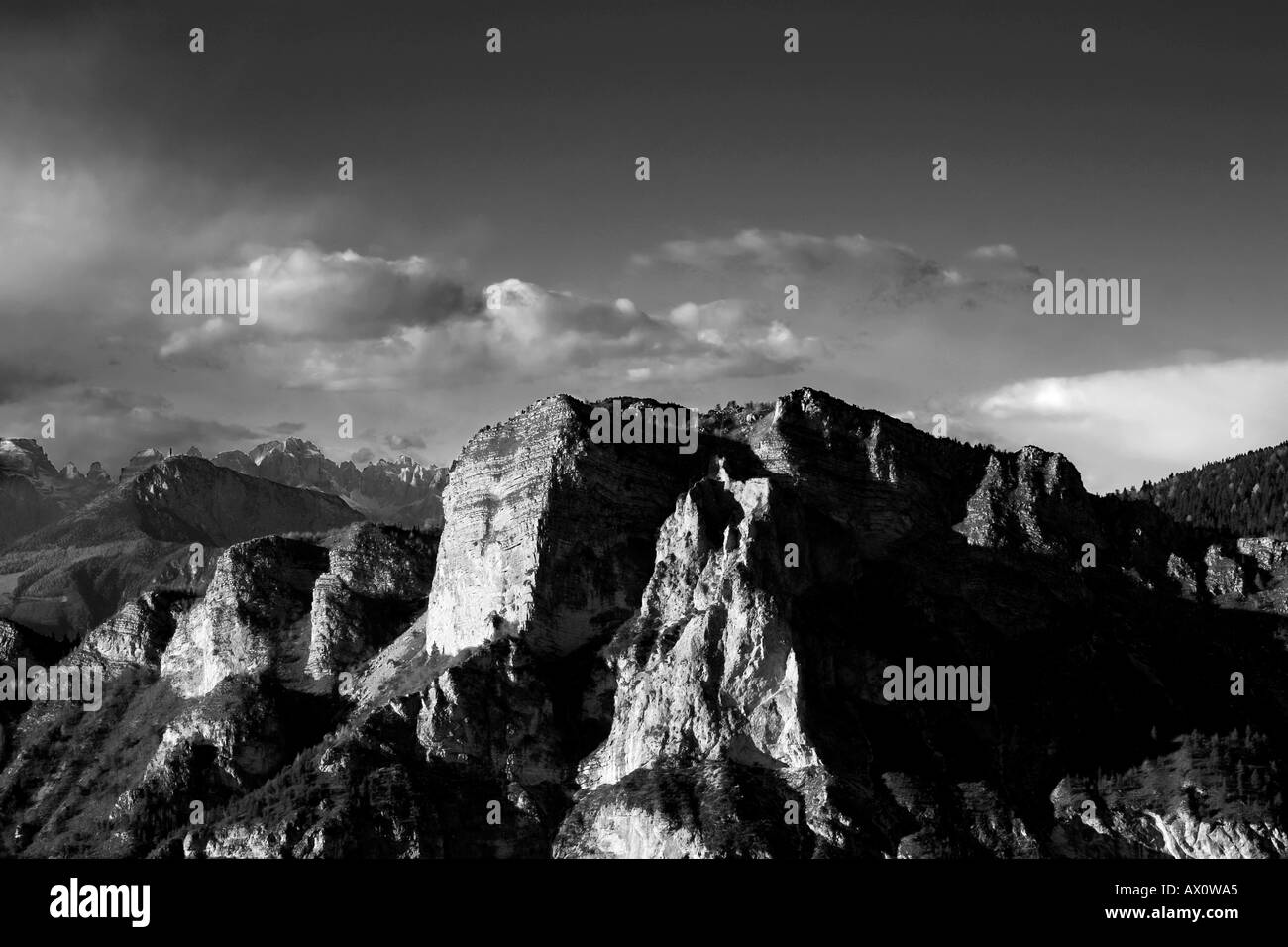 Panorama cliffs and mountains clouds in black and white Stock Photo - Alamy