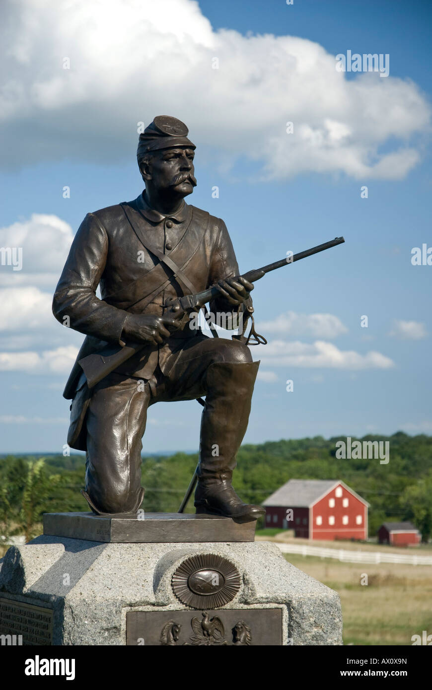 USA, Pennsylvania, Gettysburg, Cemetery Ridge, Memorial to First Pennsylvania Cavalry Stock Photo