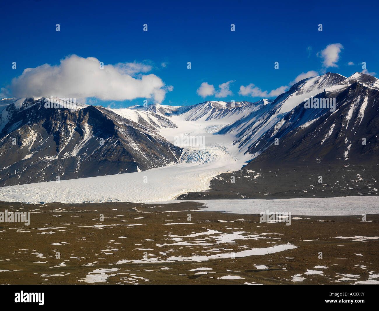Canada Glacier seen from a helicopter, Taylor Valley, McMurdo Dry Valleys, Antarctica Stock Photo