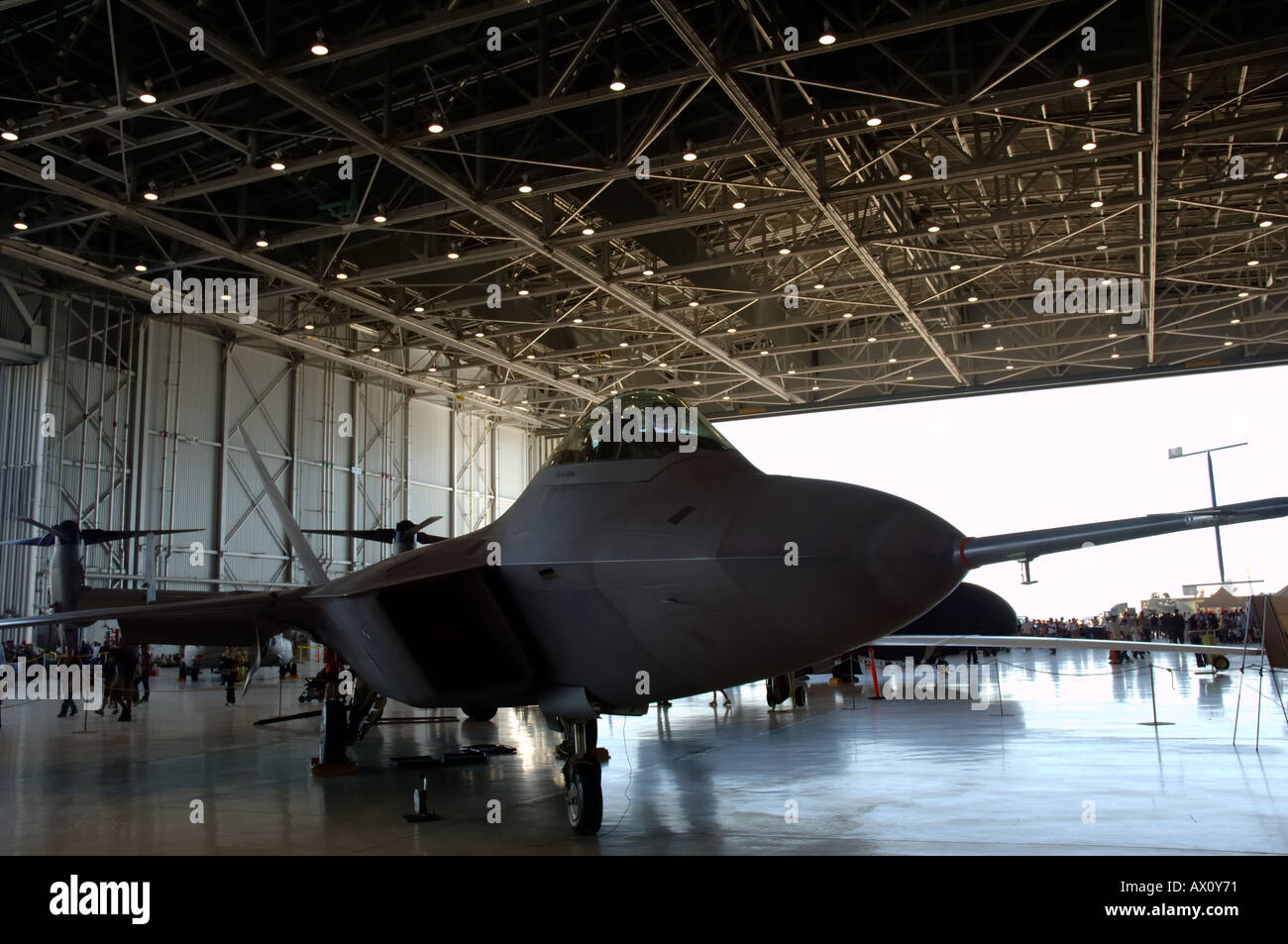F/A-22 Raptor being displayed in hangar at Edwards Air Force Base Open ...