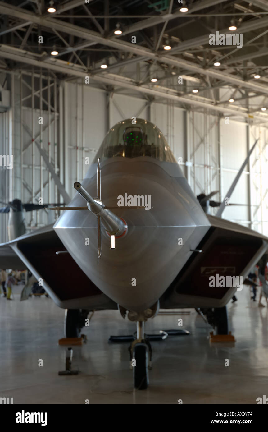 F/A-22 Raptor being displayed in hangar at Edwards Air Force Base Open ...