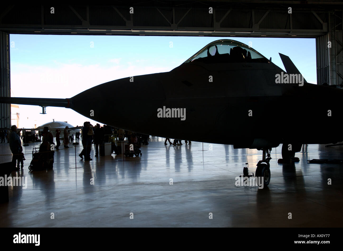 F/A-22 Raptor being displayed in hangar at Edwards Air Force Base Open ...