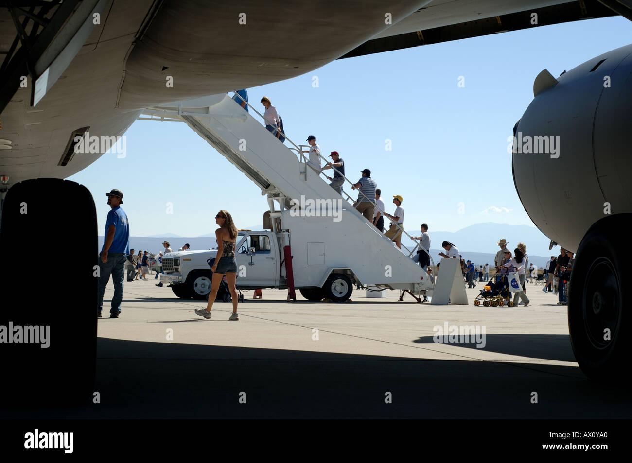 Visitors boarding United States Air Force airplane at Edwards Air Force ...
