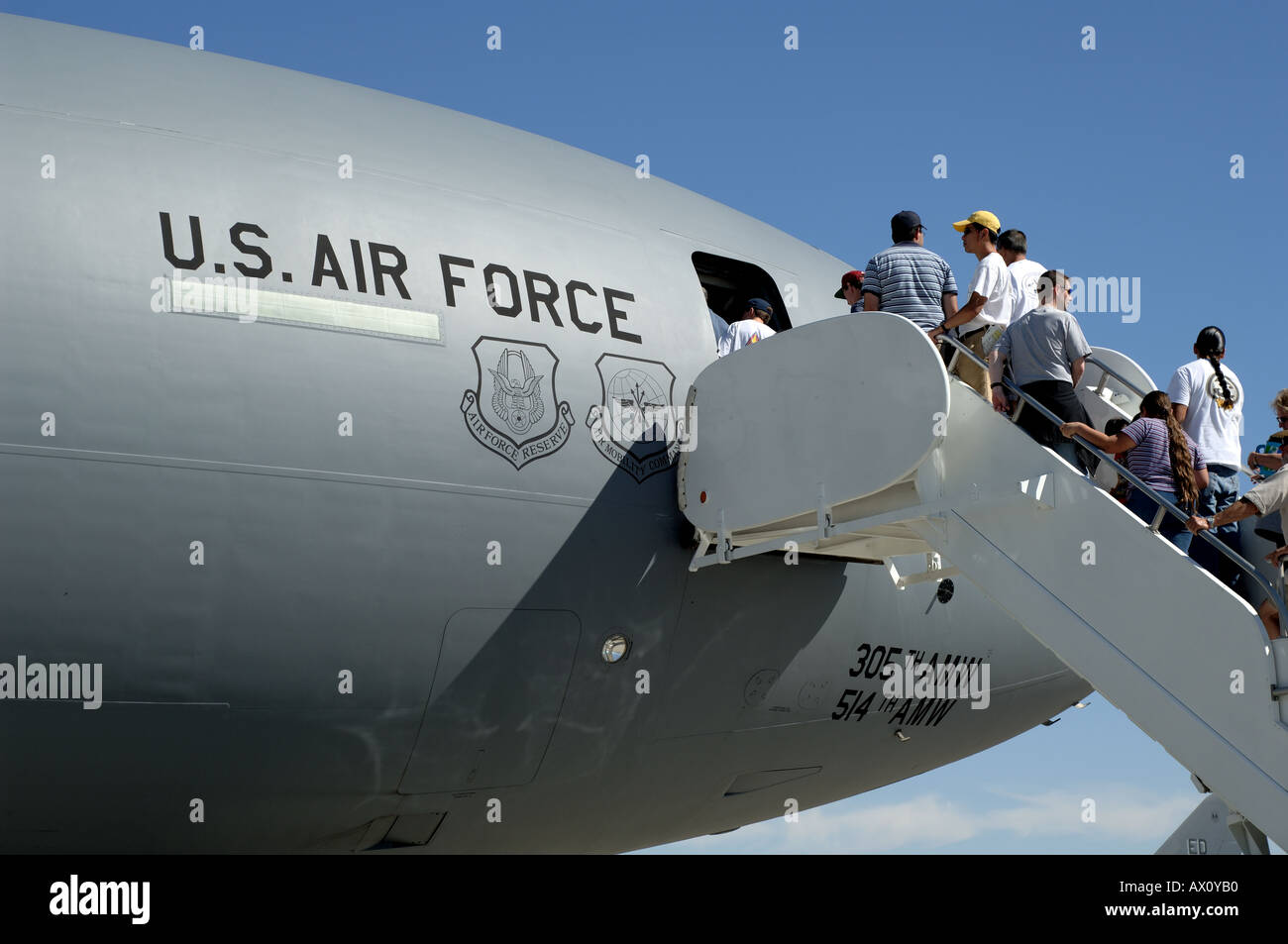 Visitors boarding United States Air Force airplane at Edwards Air Force ...