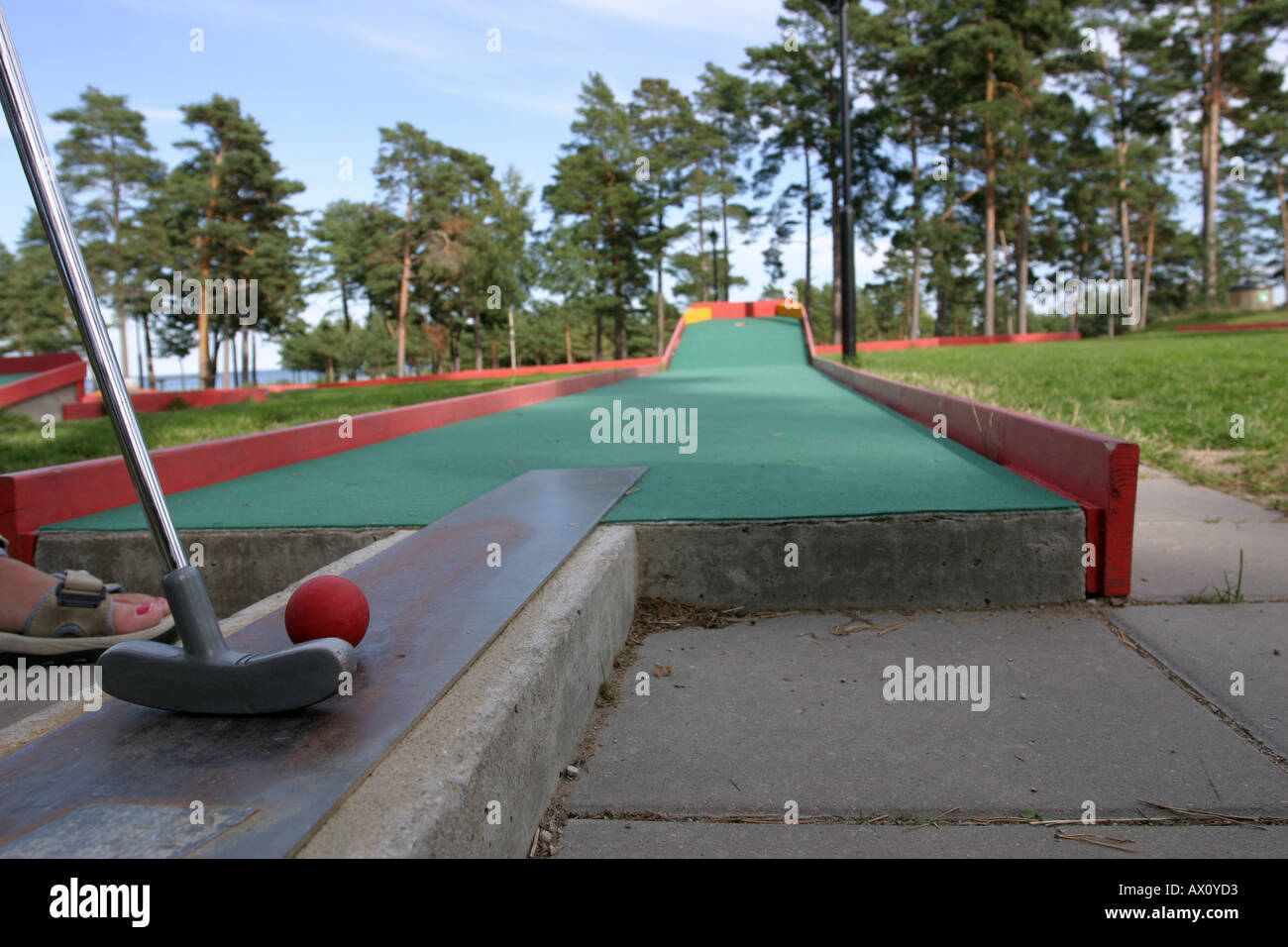 Playing miniature golf in Gotland, Sweden Stock Photo