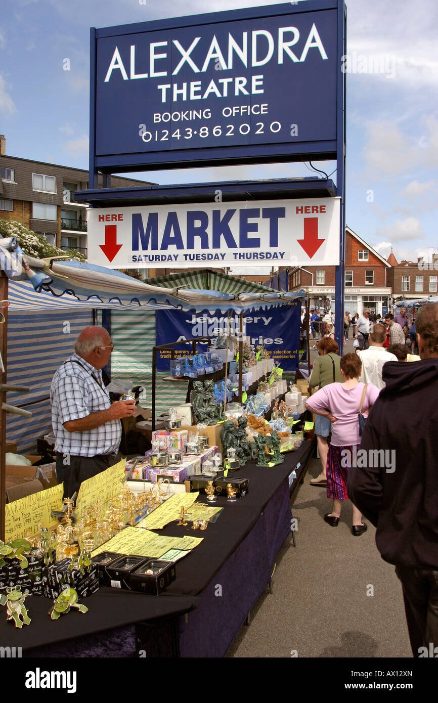 UK West Sussex Bognor Regis weekly outdoor seafront market Stock Photo
