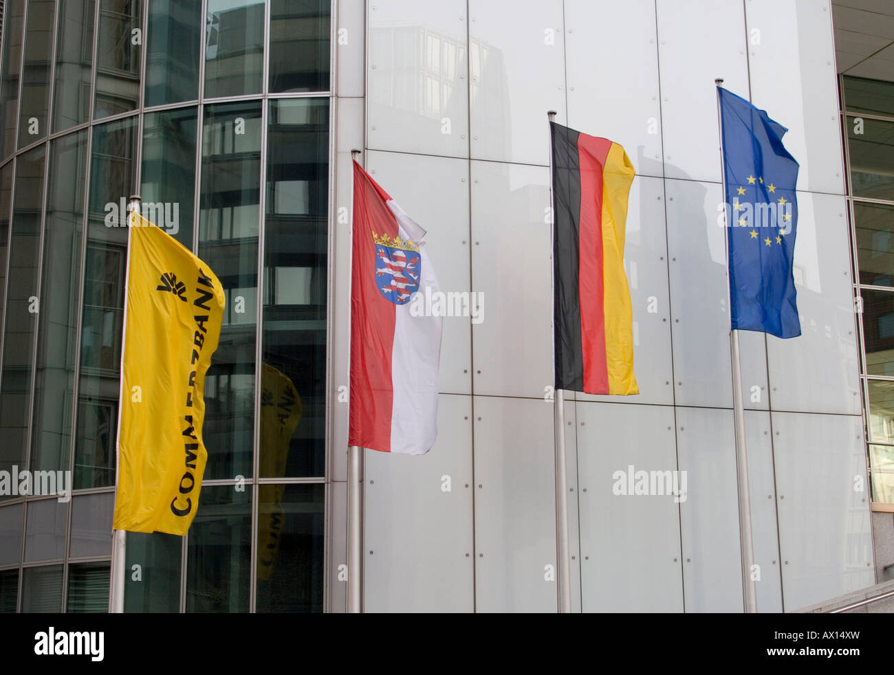 Flags European Union Germany Hesse Commerzbank In Front Of The Stock Photo Alamy
