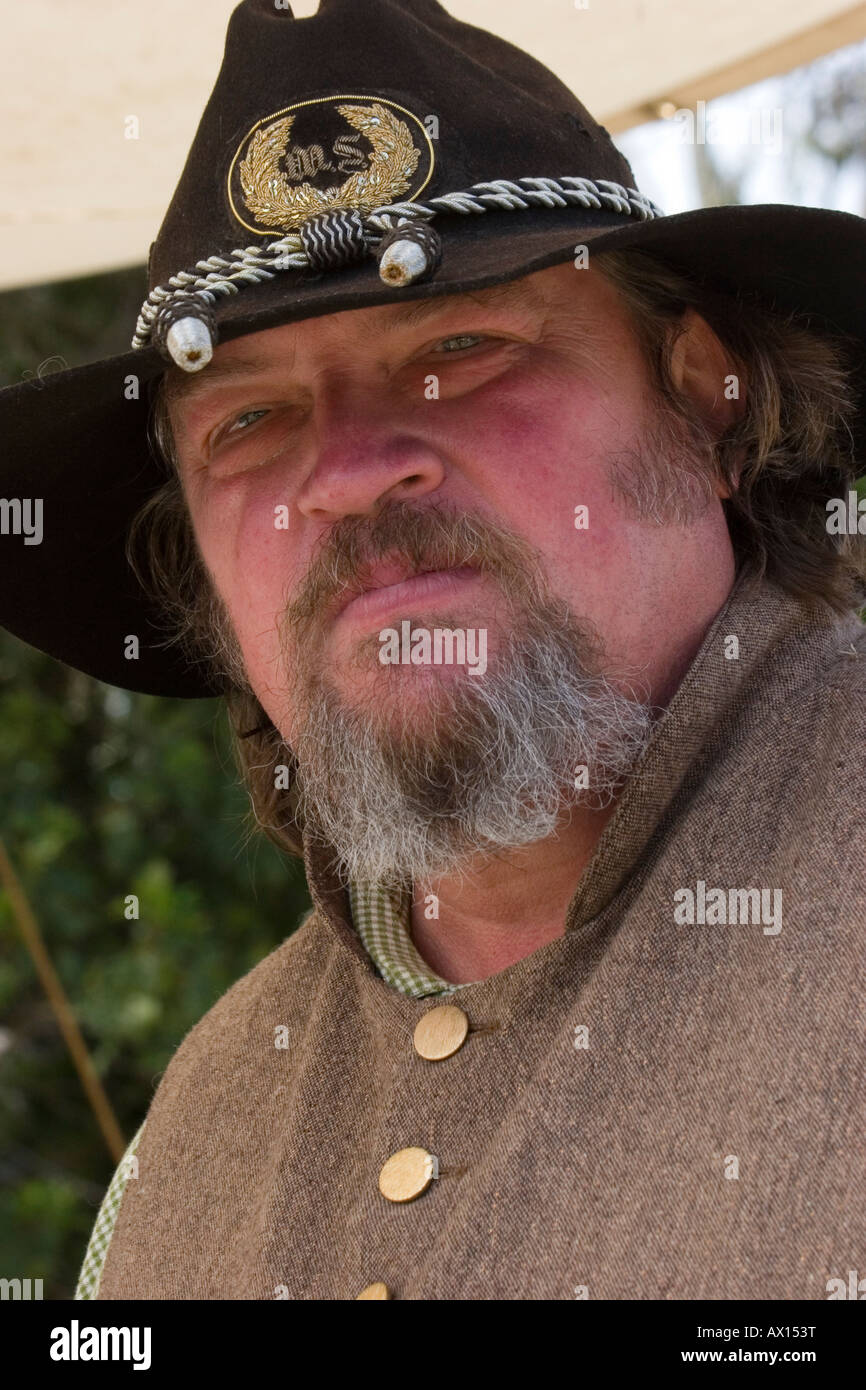 An actor dressed in an authentic uniform of the Confederate Army in the American Civil War. Stock Photo