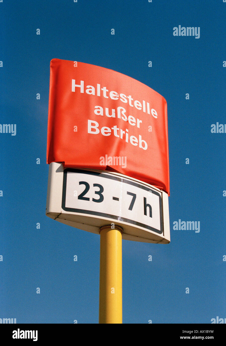 Bus stop with out of service sign Stock Photo