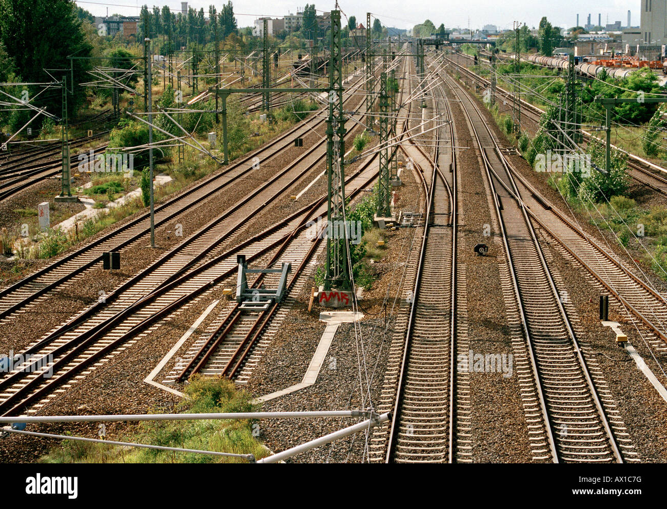 Germany, Berlin, empty railroad tracks Stock Photo