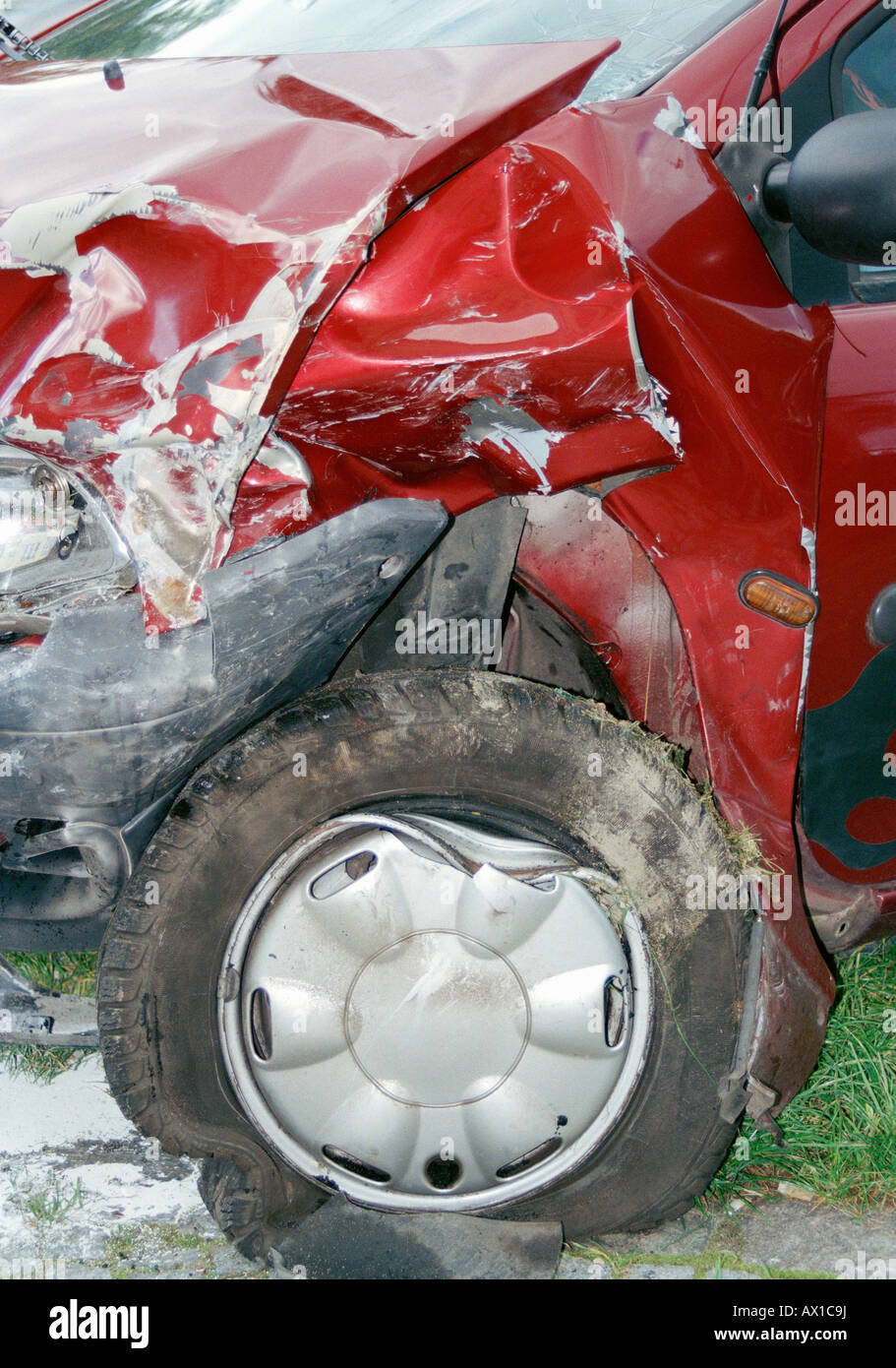 Crushed car after accident Stock Photo Alamy