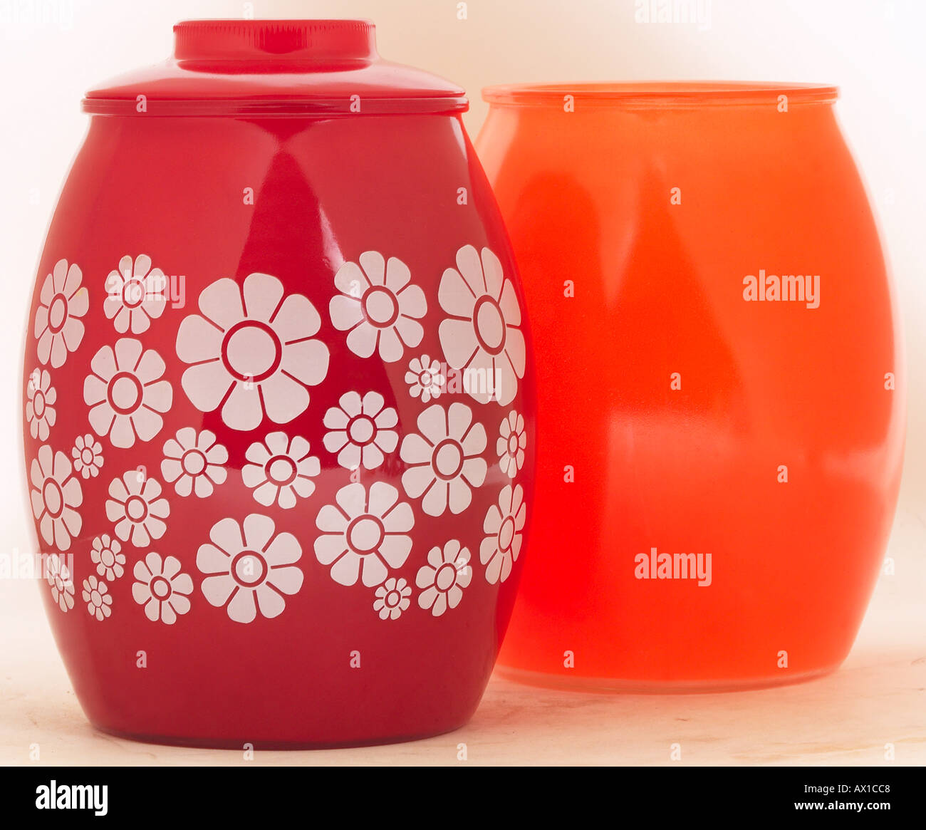 Red and orange glass jars L1 Stock Photo Alamy