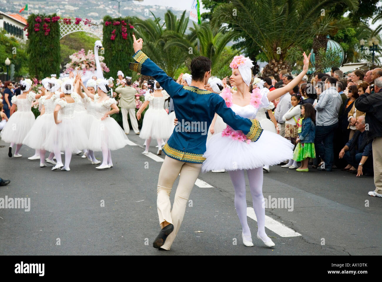 Ballet troupe interpreting Swan Lake during the April flower festival
