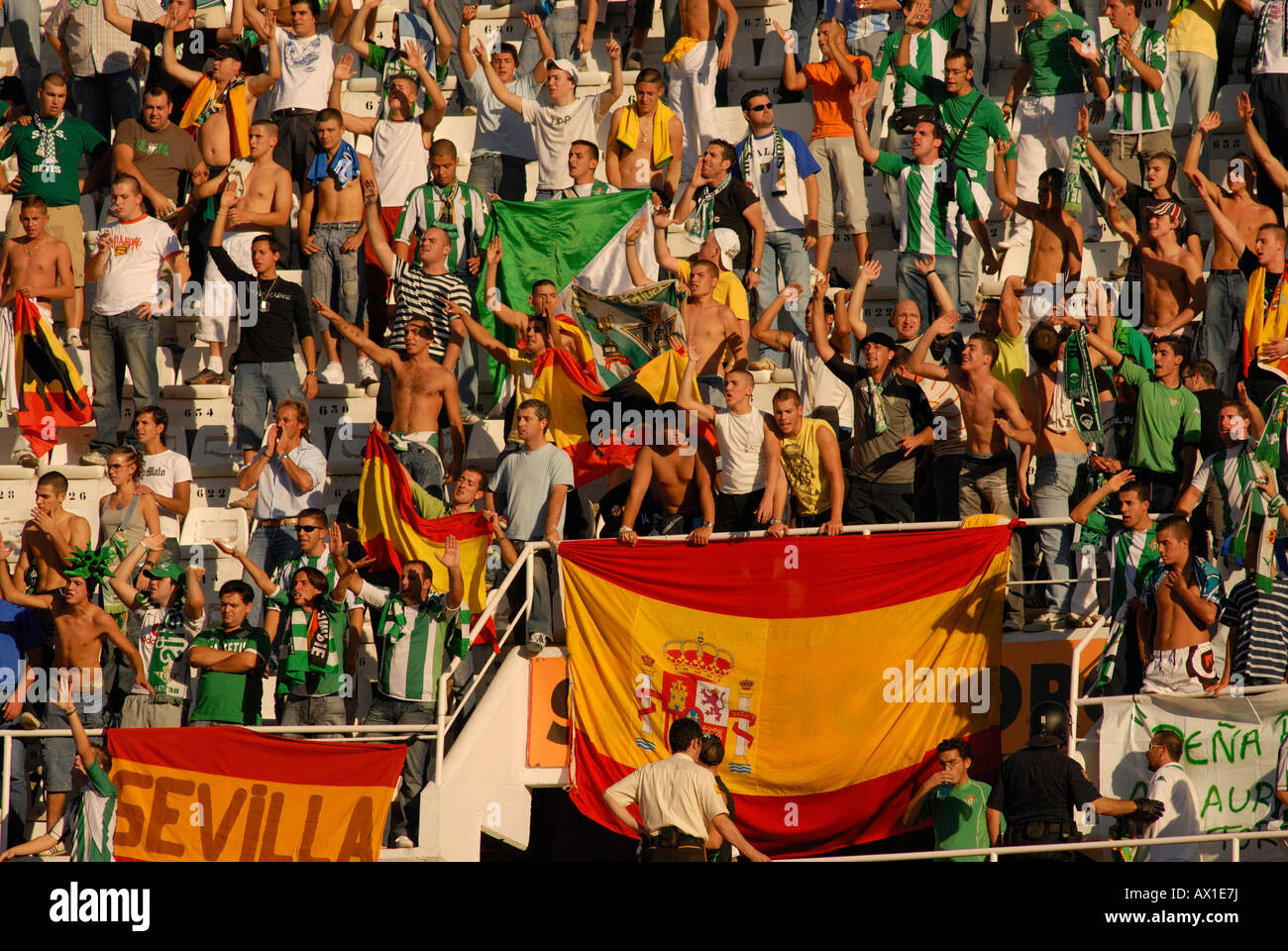Sevilla FC fans at Ramón Sánchez-Pizjuan stadium, Seville, Andalusia, Spain, Europe Stock Photo