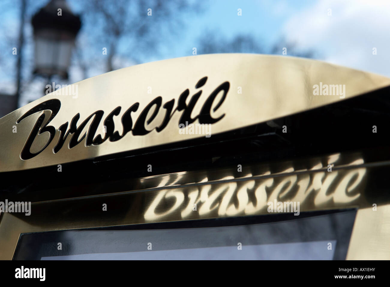Brasserie sign at Fouquet s Restaurant Champs Elysees Paris France Stock Photo
