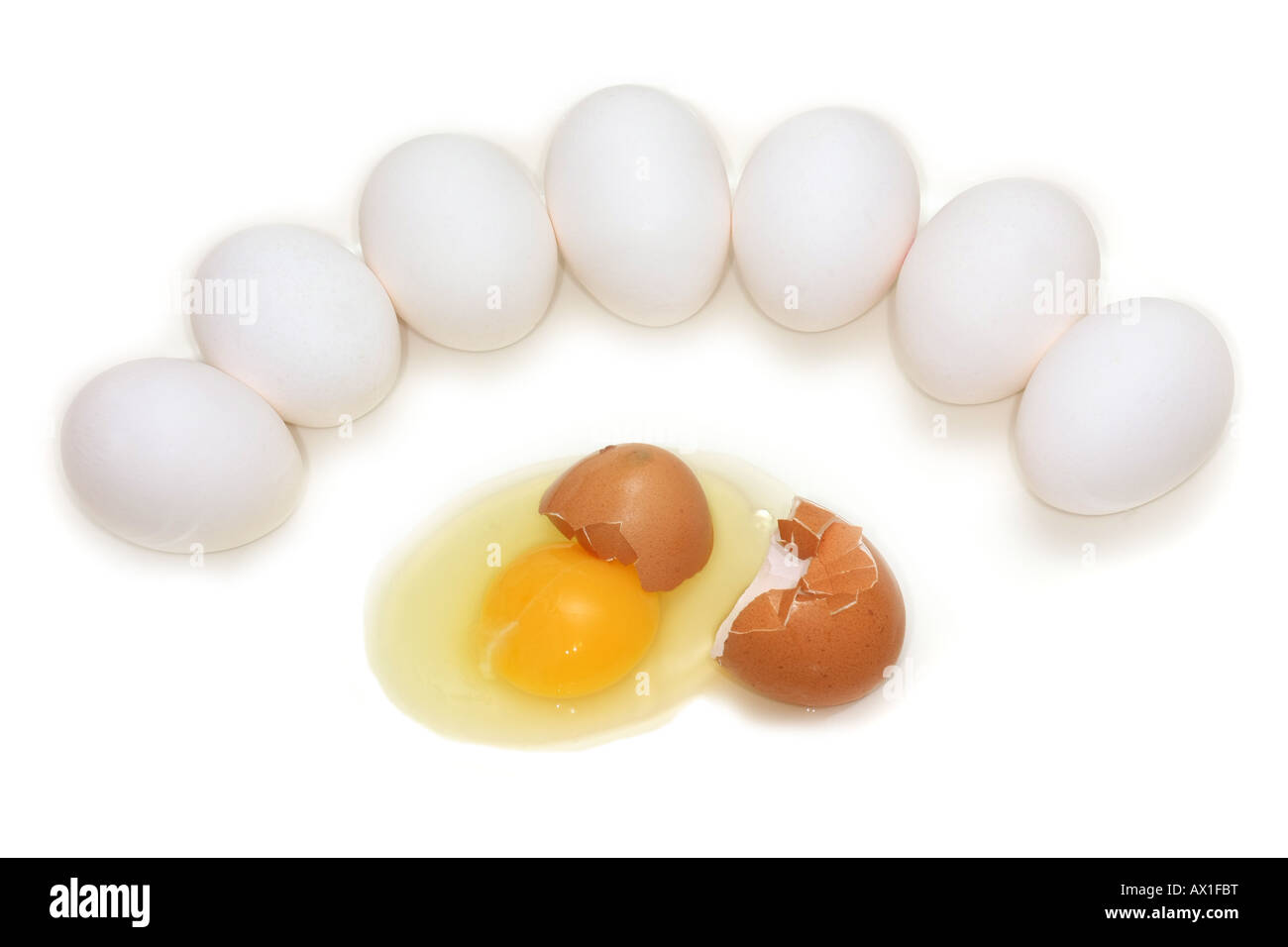 Eggs showing concept for racism, murder, ethnic violence or mobbing. Stock Photo