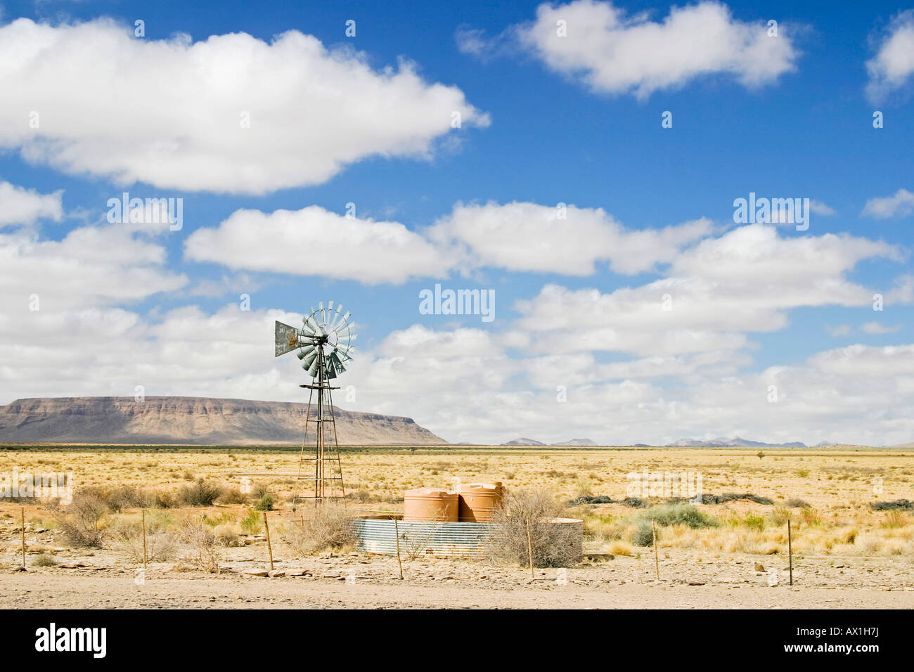 Wind turbine to pump water in the South of Namibia, Africa Stock Photo