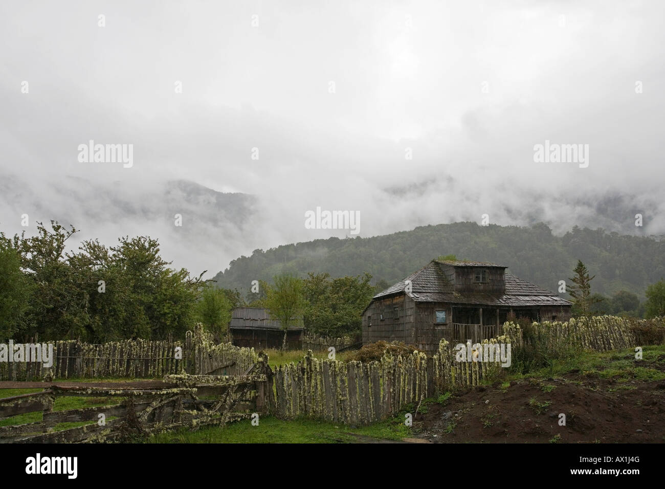 Ranch on the way to the Nationalpark Hornopirén, Carretera Austral, Chile, South America Stock Photo