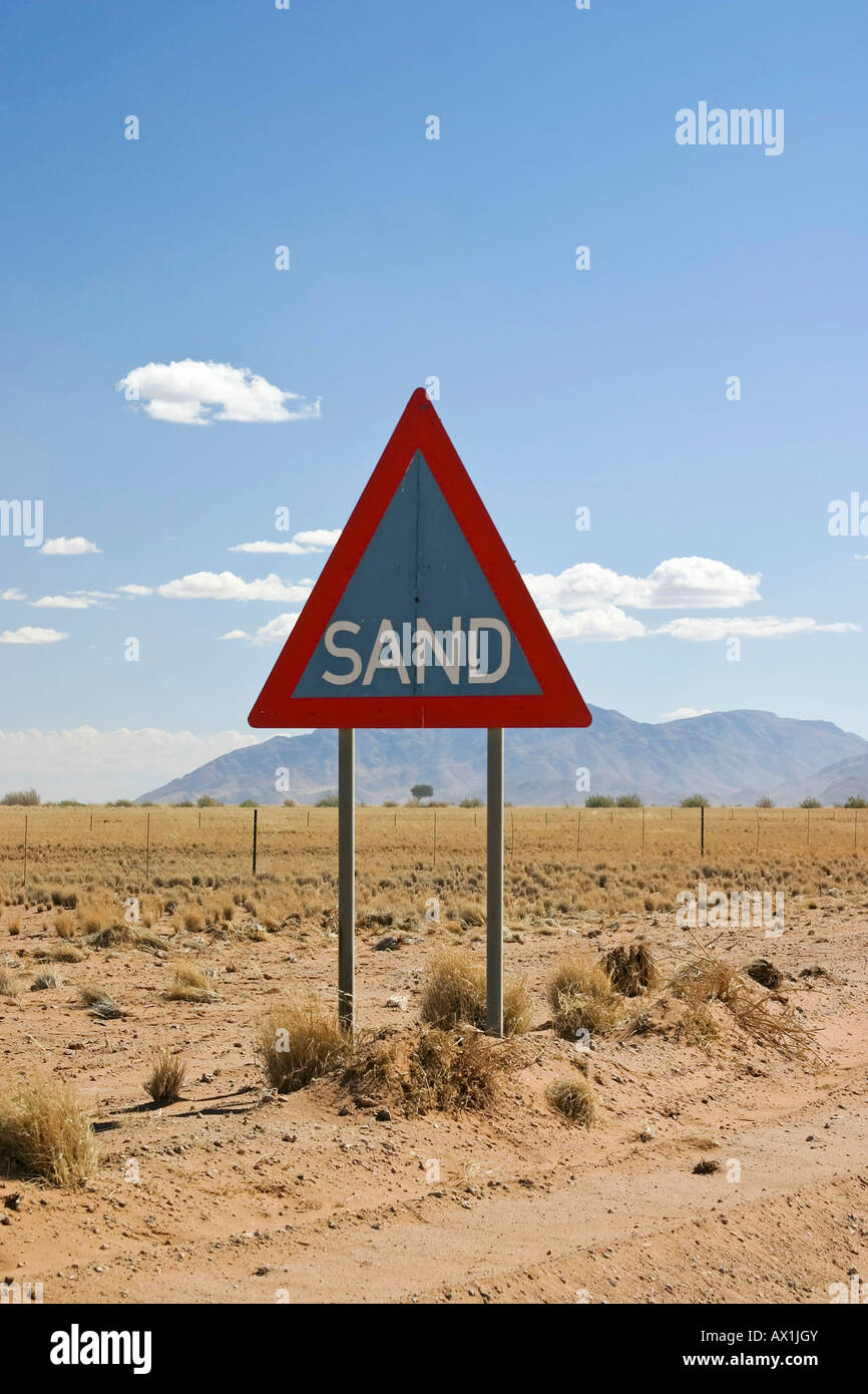 Warning sign sand, in the south of Namibia, Africa Stock Photo