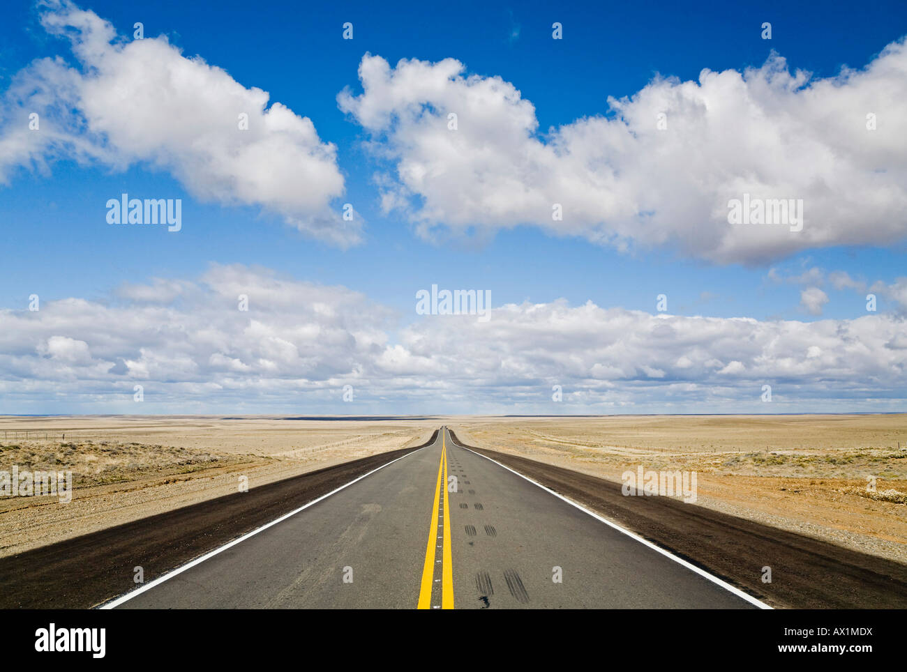 Tar road in the south of Chile, Patagonia, Chile, South America Stock Photo