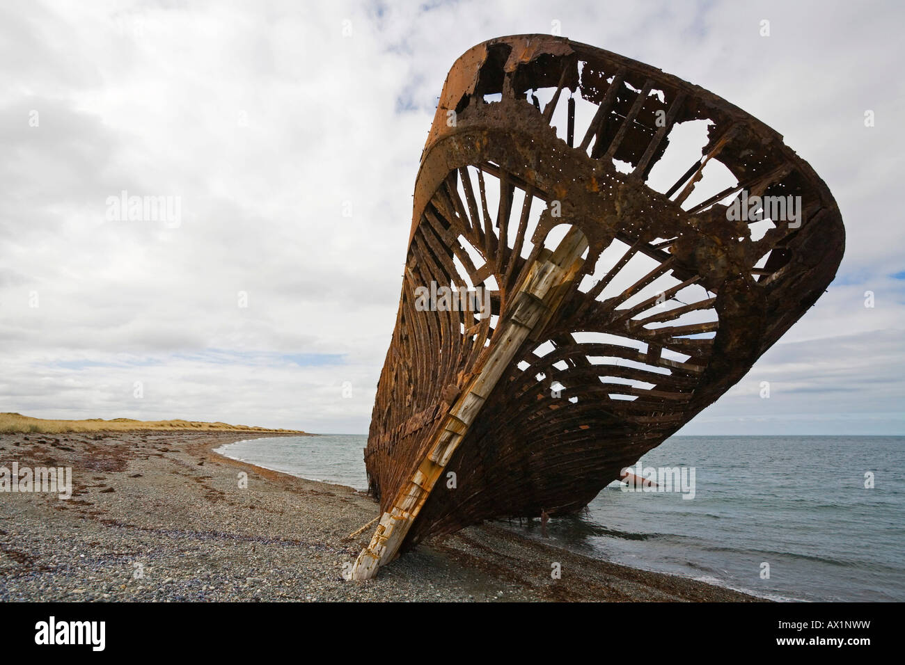 Ship wreck Barca Ambassador, San Gregorio, Atlantic Ozean, Chile, Patagonia, South America Stock Photo