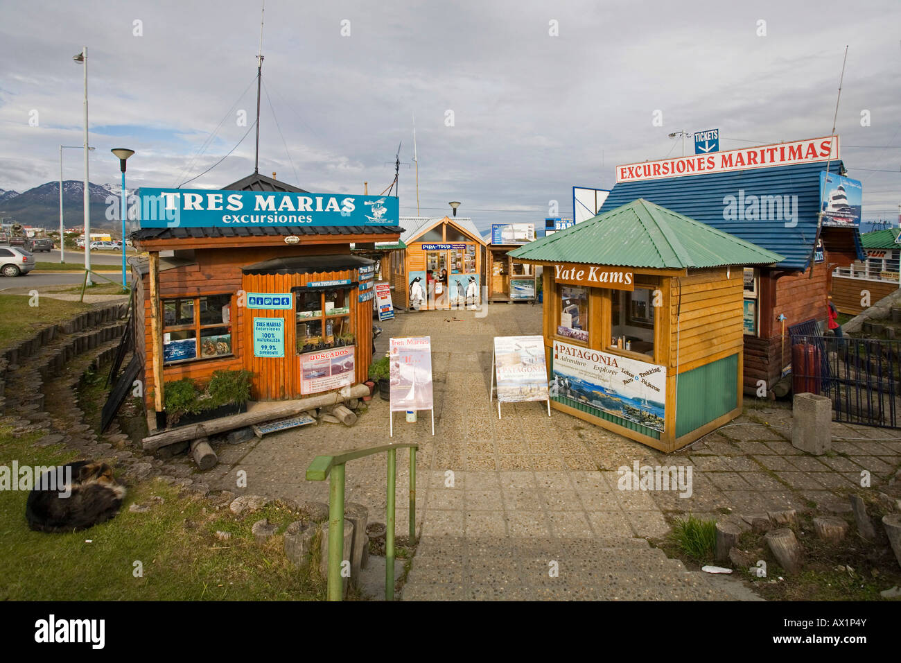 Ticket Hauses from boot excursions Ushuaia, most southerly town of the world, Tierra del Fuego, Argentina, South America Stock Photo
