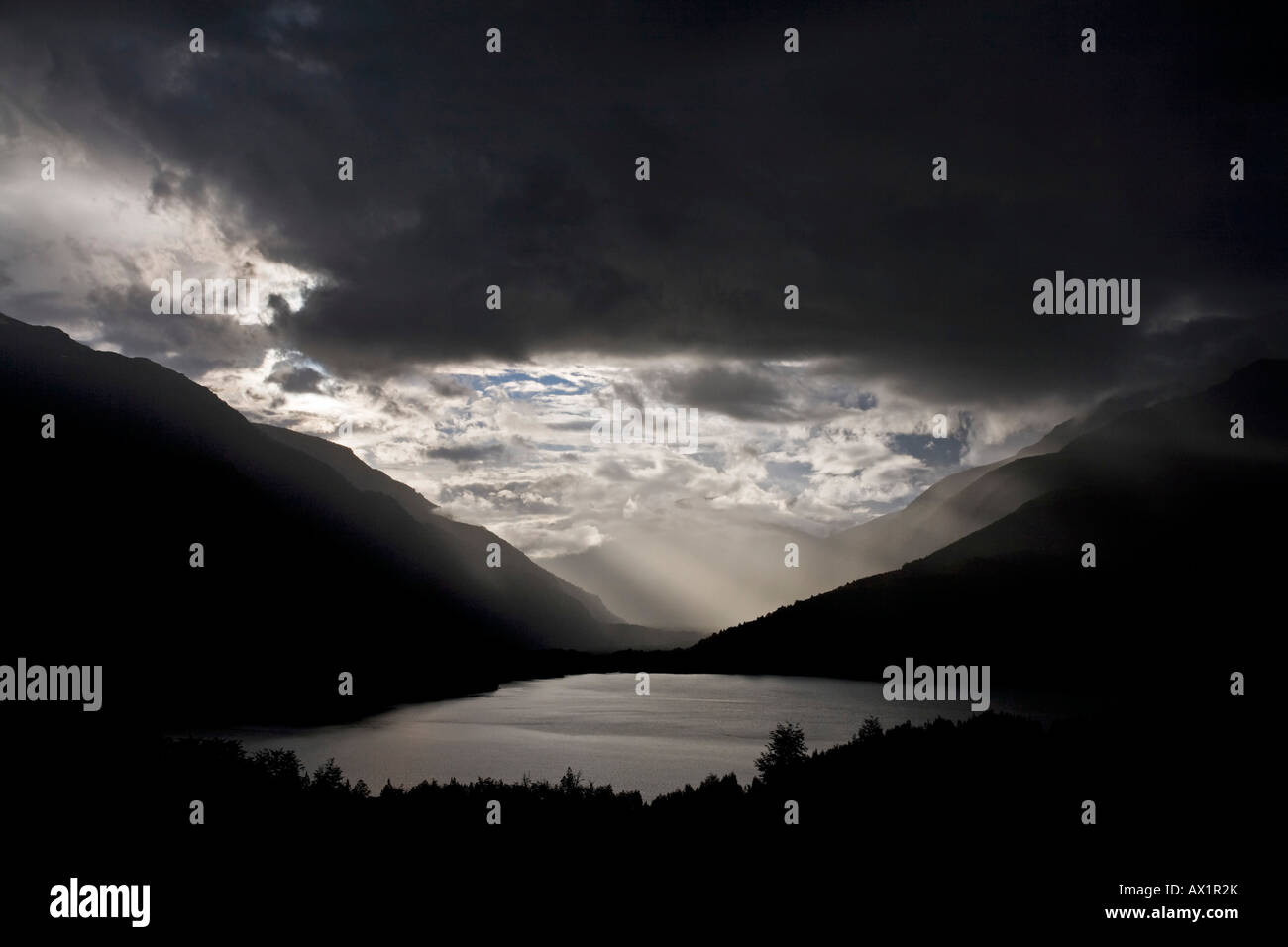 Light atmosphere at the Lake Lago Futalaufquen, national park Parque Nacional Los Alerces, Patagonia, Argentina, South America Stock Photo