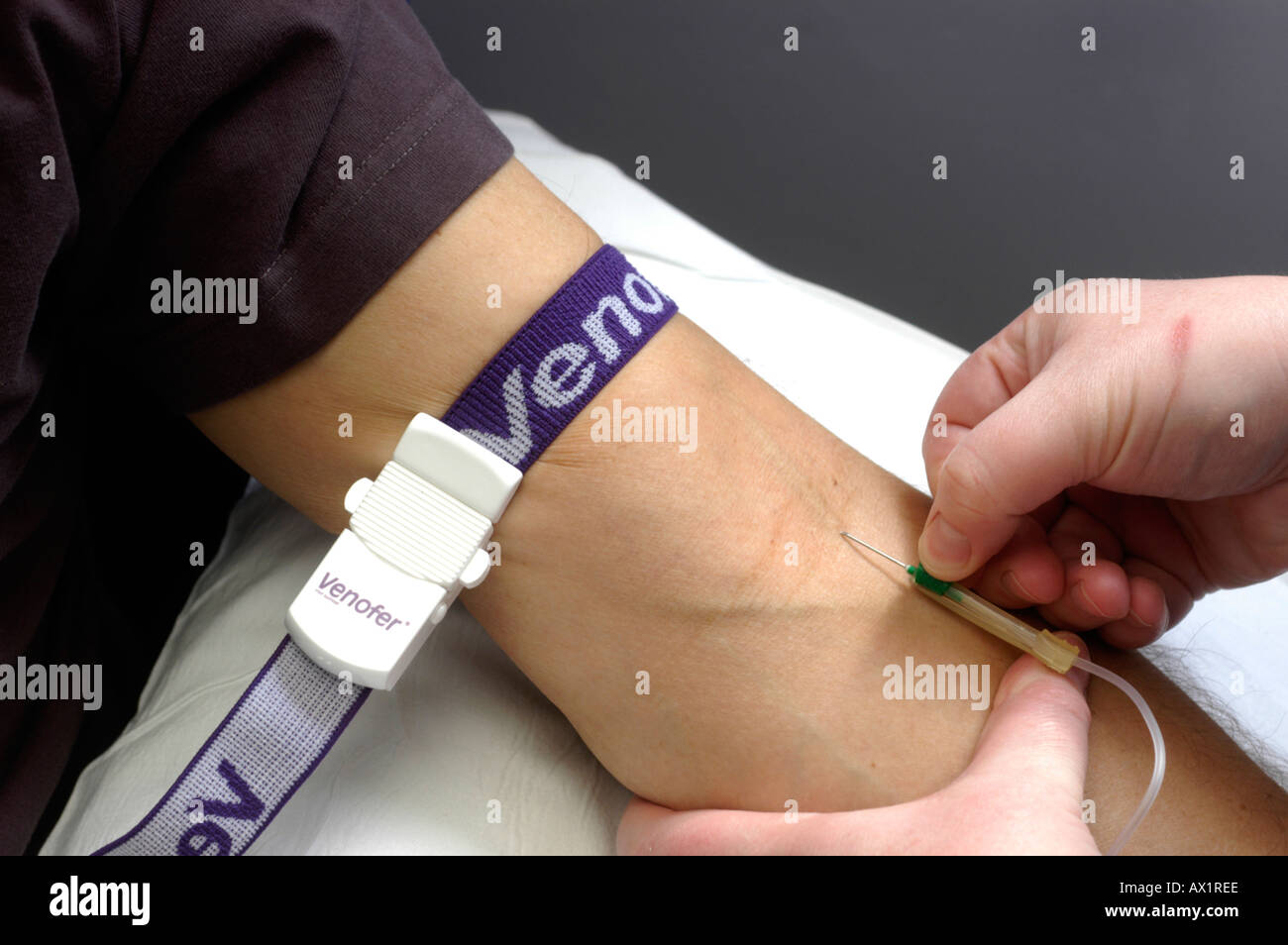 Insertion of butterfly needle into patients arm Stock Photo Alamy