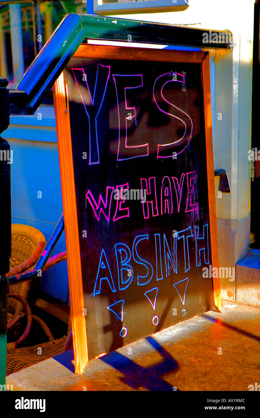 Sign offering ^Absinth near ['Dam' 'Amsterdam'] Stock Photo