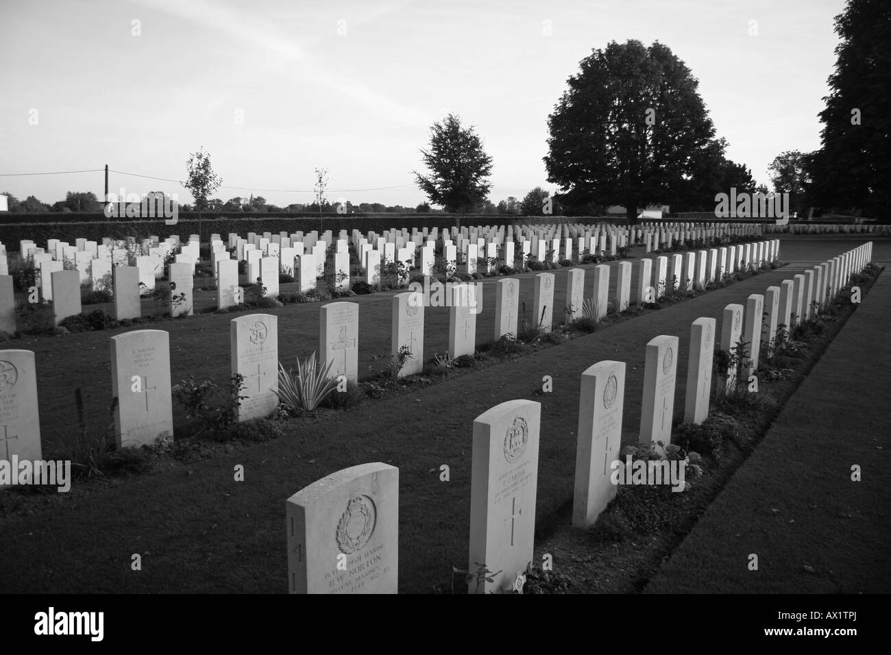 British graves at the Commonwealth Cemetery at Bayeux, Normandy, France. Stock Photo