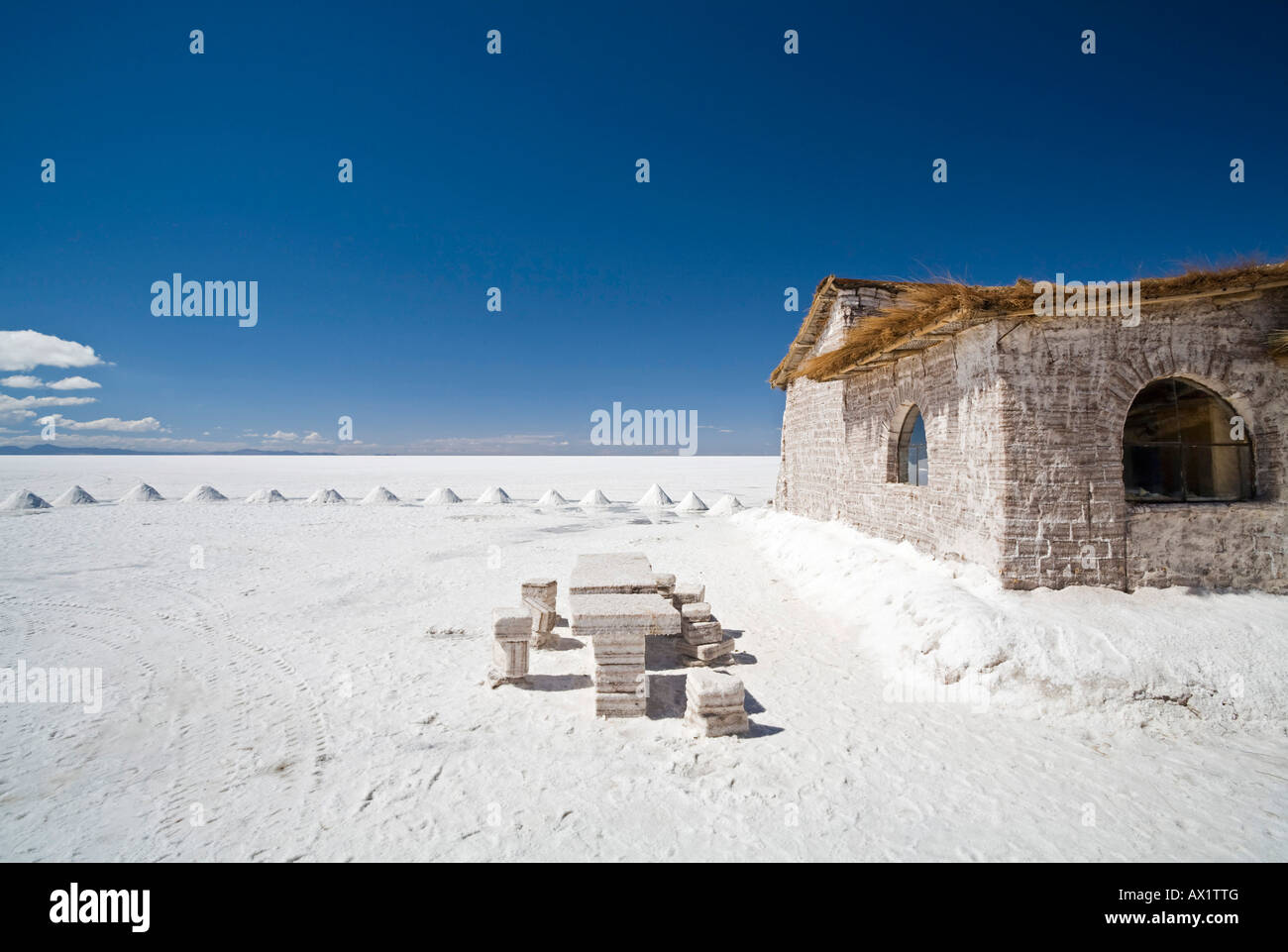 Salt hotel Hotel de Sal Playa Blanca, Altiplano, salt lake Salar de Uyuni, Bolivia, South America Stock Photo