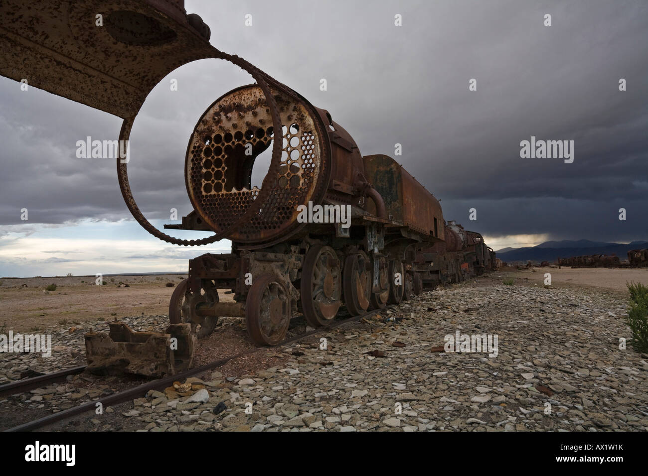 Rail cemetery near Uyuni, Altiplano, Bolivia, South America Stock Photo